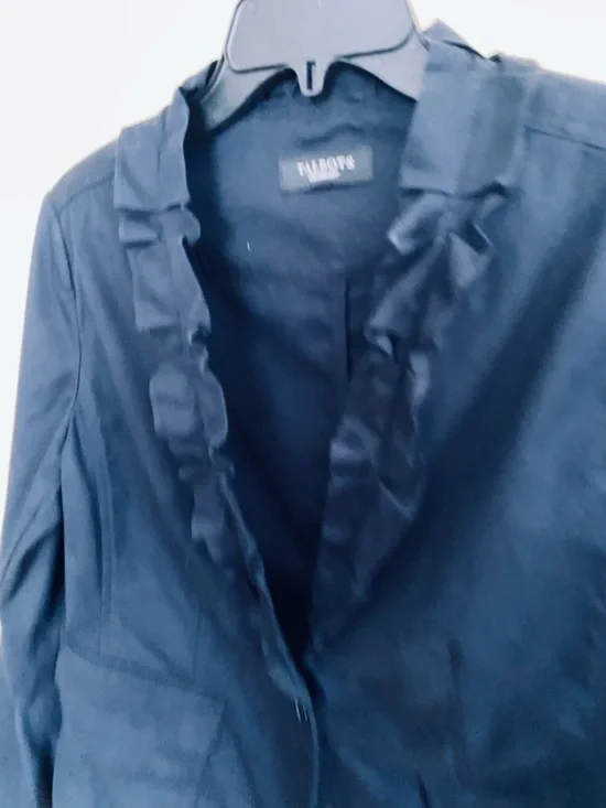 VGEC TALBOTS Dark Navy Ruffle-Trim Blazer with Long Sleeves Lined - Picture 5 of 5